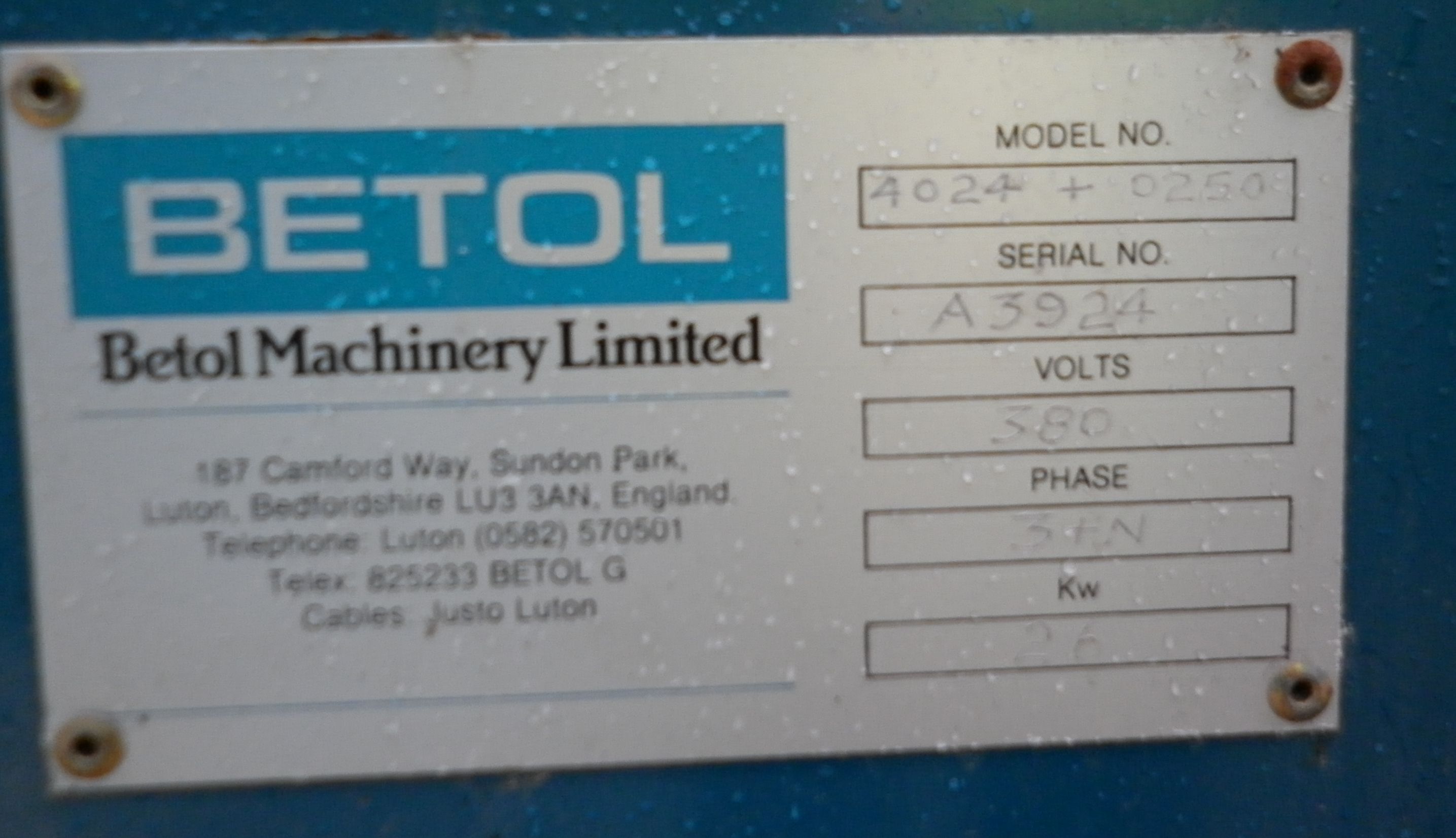 Unused Betol 4024 Extruder - IPP# 104127