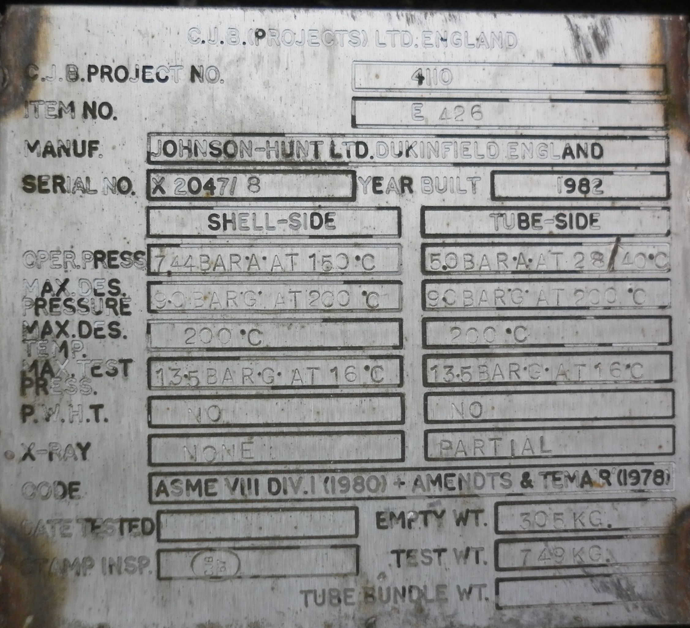 Unused Carbon Steel Johnson Hunt LTD AEM Shell and Tube Heat Exchanger - IPP# 105534