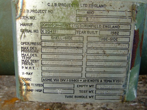 Unused Carbon Steel Johnson Hunt LTD AEM Shell and Tube Heat Exchanger - IPP# 105538