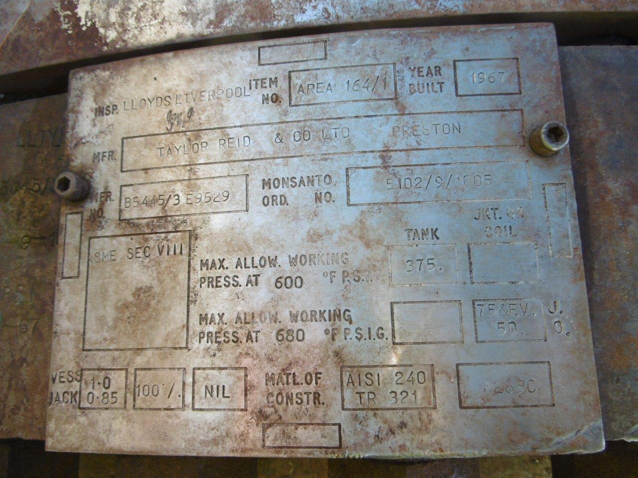  Batch-Type Agitated Reactor 3,500 L (925 gallons) Stainless Steel 321 For Sale - IPP# 100393