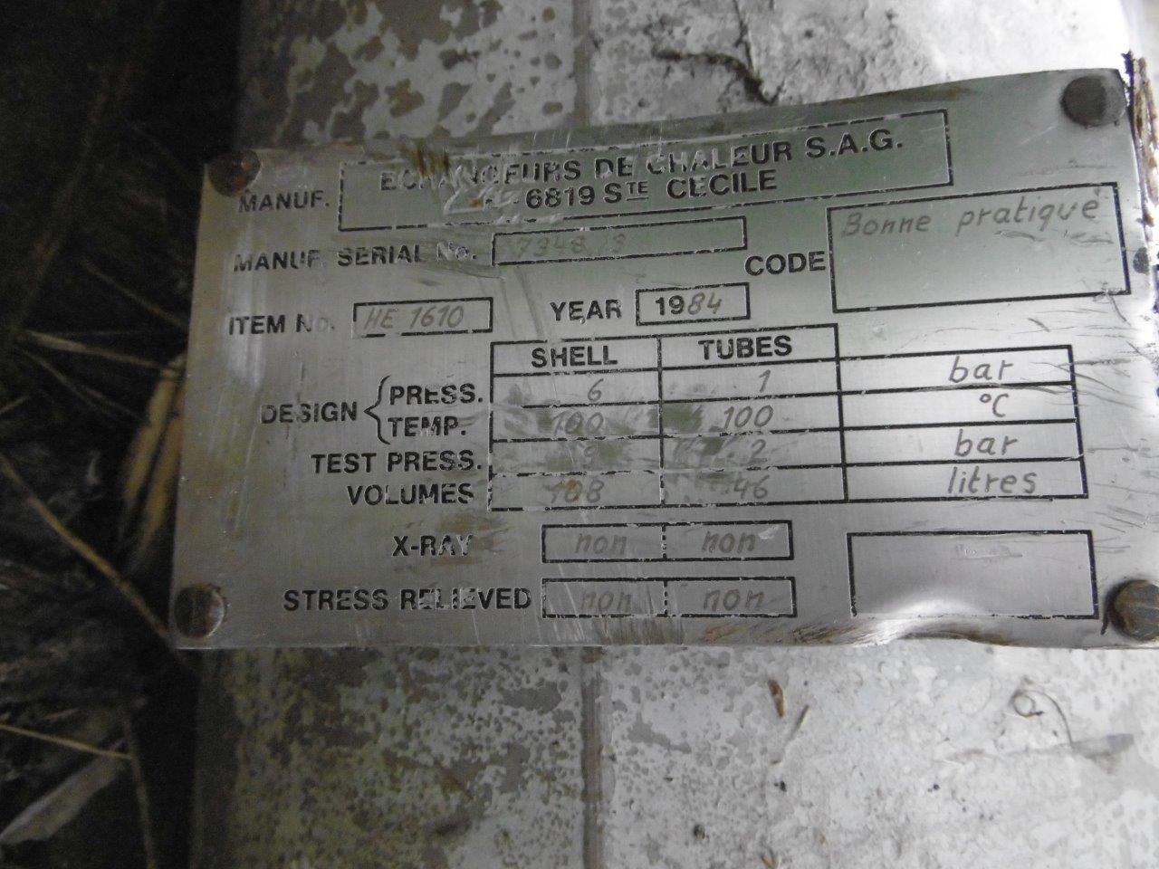  Stainless Steel 304 Shell and Tube Heat Exchanger 16.8 m² (180.8 ft²) For Sale - IPP# 100407