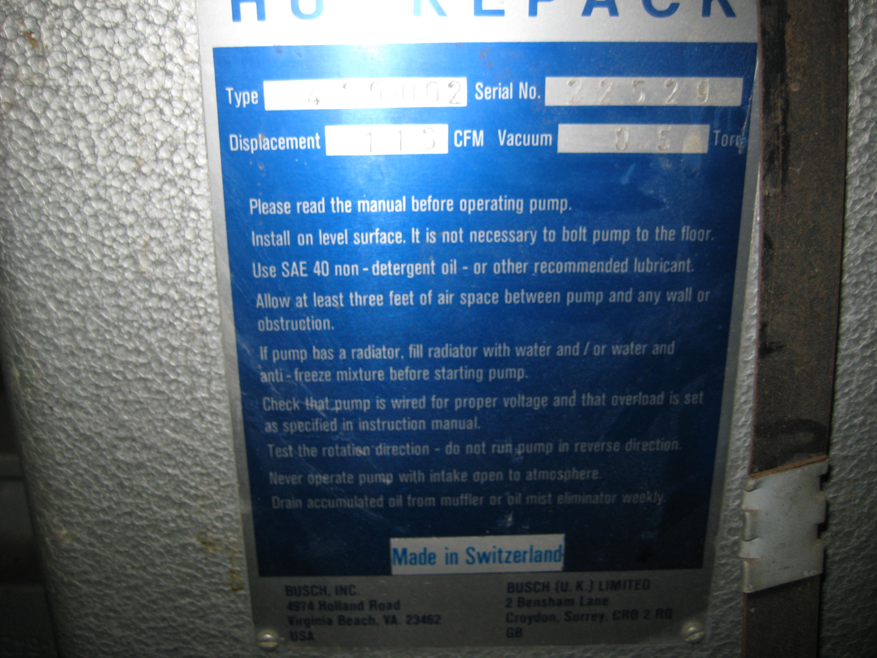 Huckepack 429002 Pump-Vacuum - IPP# 103741