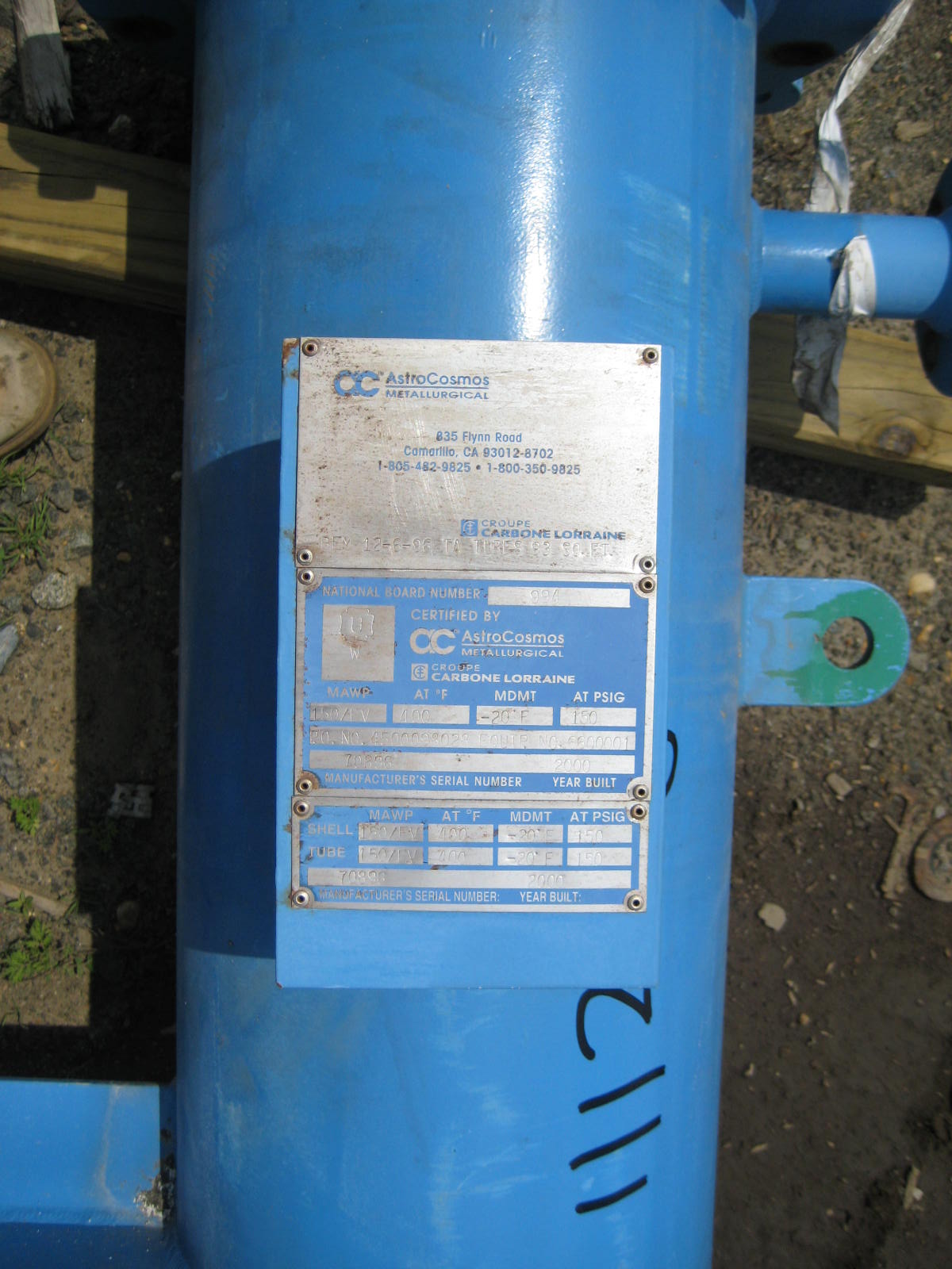 Tantalum Astro Cosmos Shell and Tube Heat Exchanger - IPP# 111290