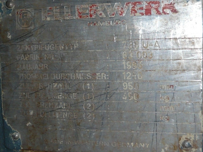  Stainless Steel Other Auto Discharge-Bottom Centrifuge-Basket 1,250 mm (49.2 in) For Sale - IPP# 208275