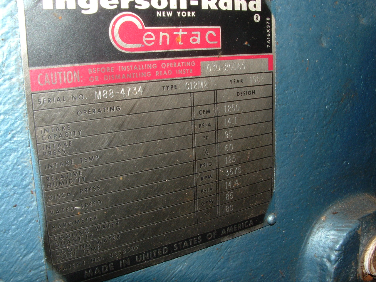   Centrifugal Compressor 2,124 m3/h (1,250 CFM) For Sale - IPP# 208890