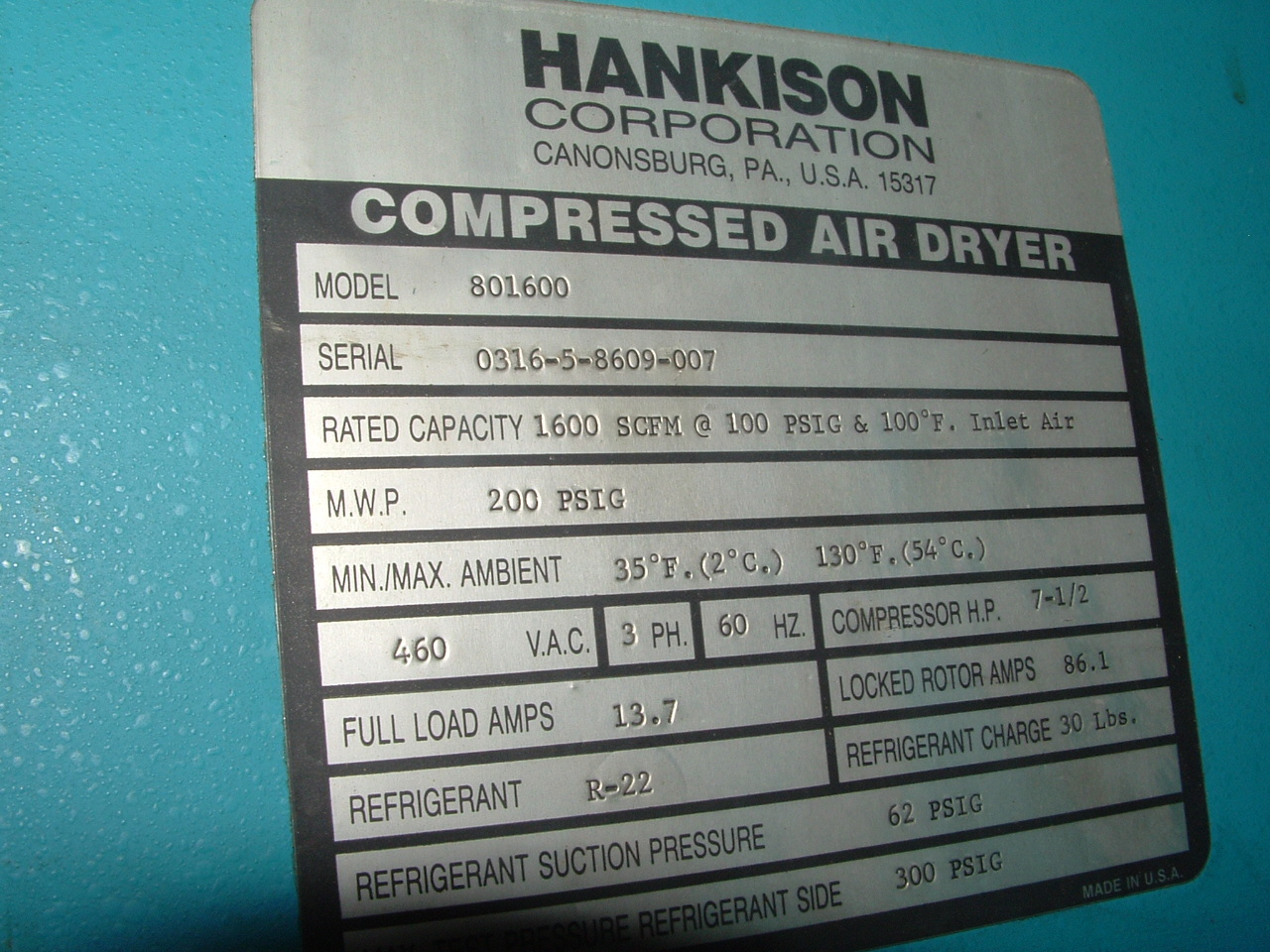 Hankinson 801600 Dryer-Air - IPP# 208891