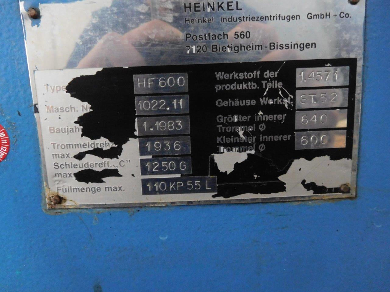Stainless Steel 316 Heinkel HF 600 Centrifuge-Inverting Filter - IPP# 200935