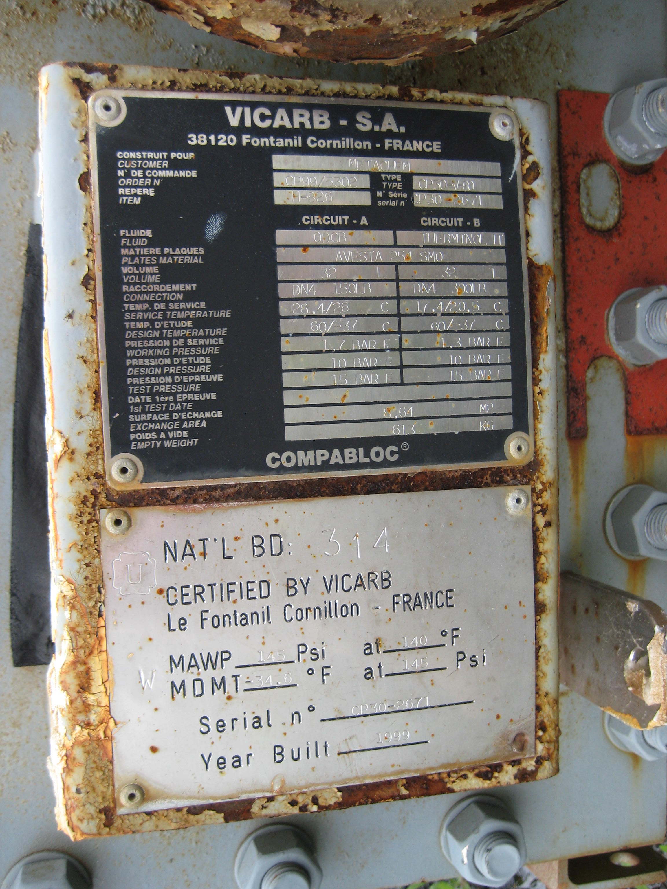  Stainless Steel Austenitic Plate and Frame Heat Exchanger 8.6 m² (93 ft²) For Sale - IPP# 201586