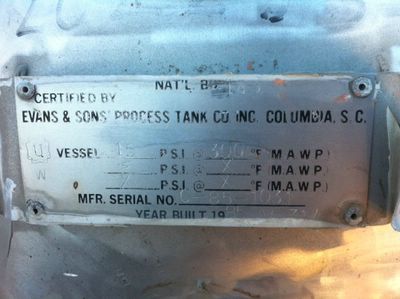 Stainless Steel 316L Evans & Sons Tank - IPP# 202233