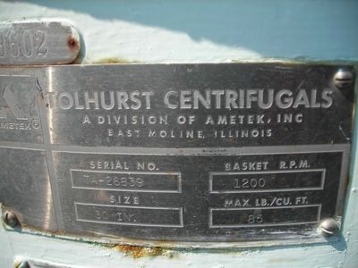 Stainless Steel 316 Tolhurst Manual Discharge-Top Centrifuge-Basket - IPP# 203151