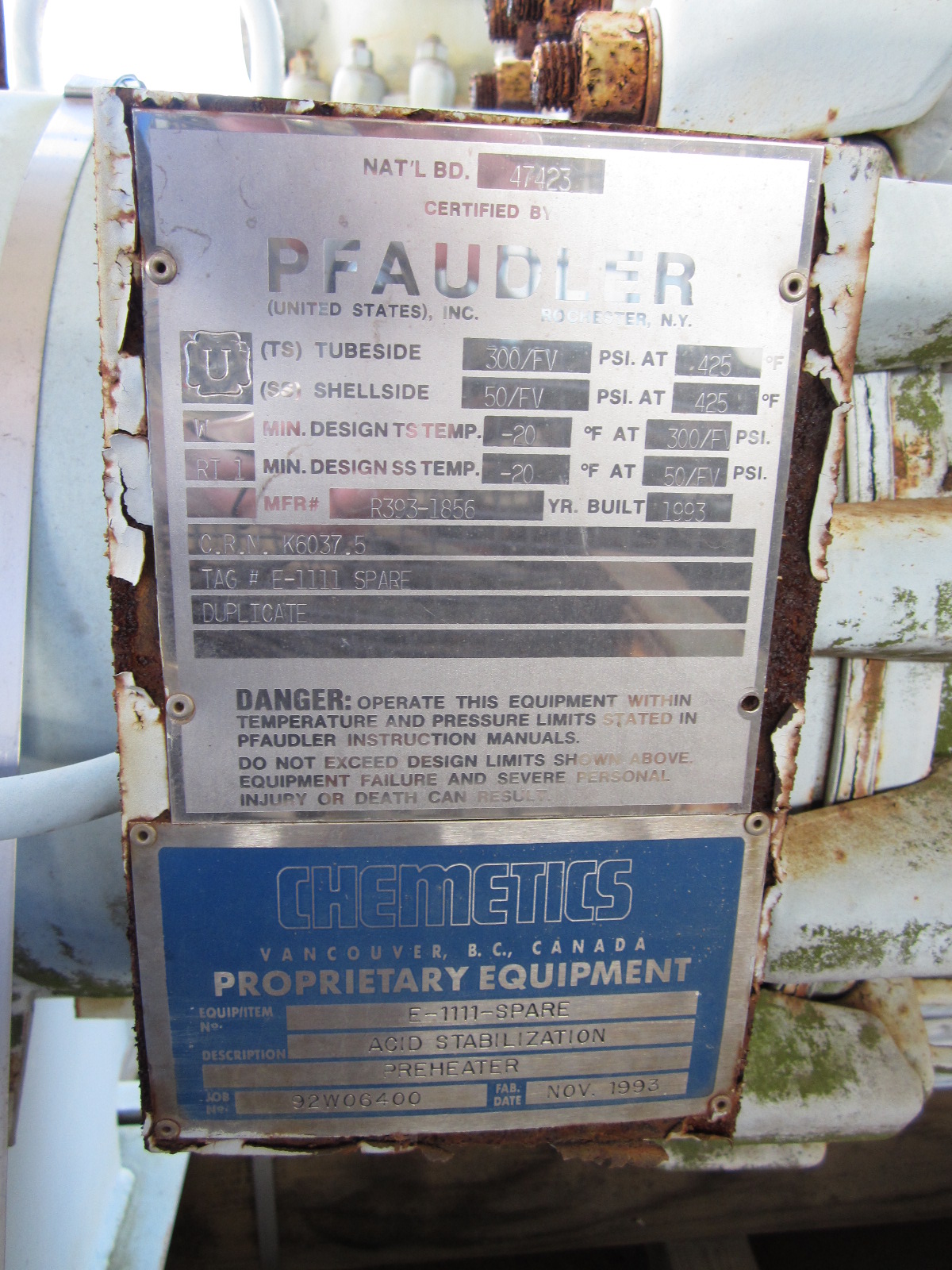 Tantalum Pfaudler (Chemetics) Shell and Tube Heat Exchanger - IPP# 203649