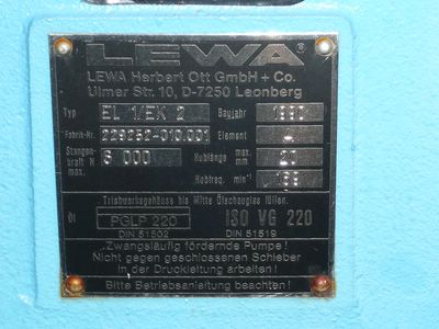 Unused LEWA EL1 /EK2 Reciprocating Pump - IPP# 214001