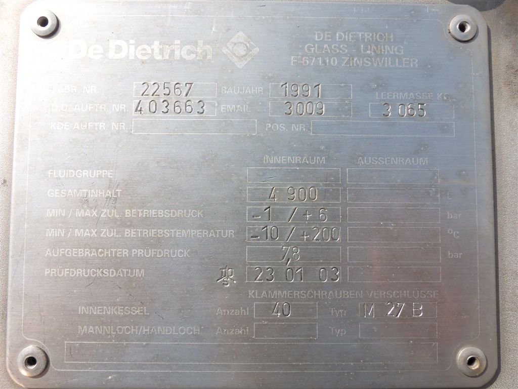 Glasslined DeDietrich  Tank - IPP# 214154
