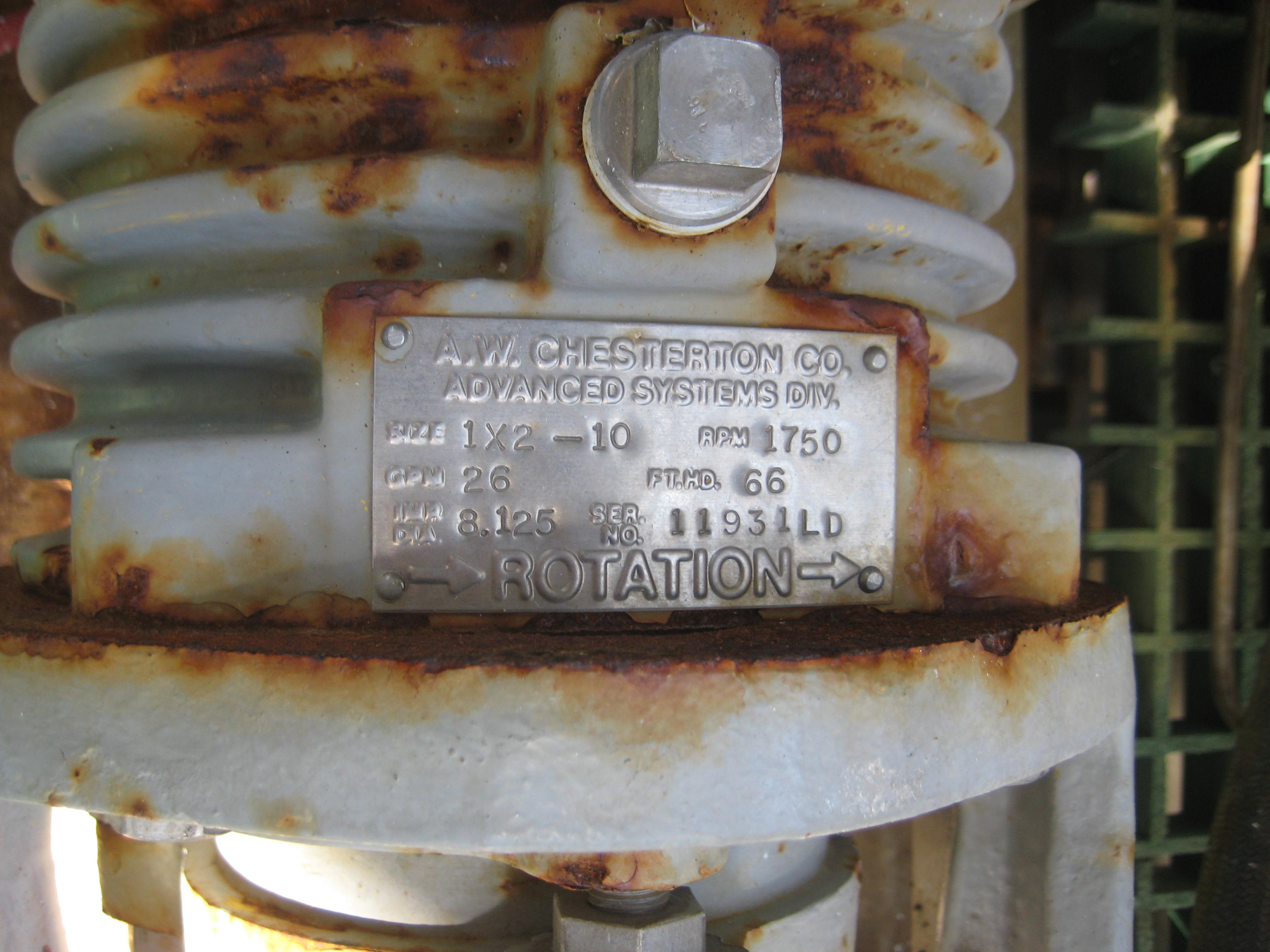 Stainless Steel 304 A.W. Chesterton Centrifugal Pump - IPP# 216080