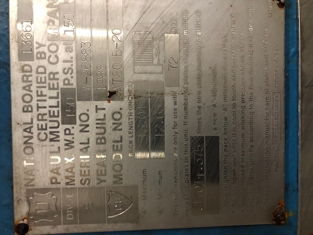 Paul Mueller Plate and Frame Heat Exchanger - IPP# 216324