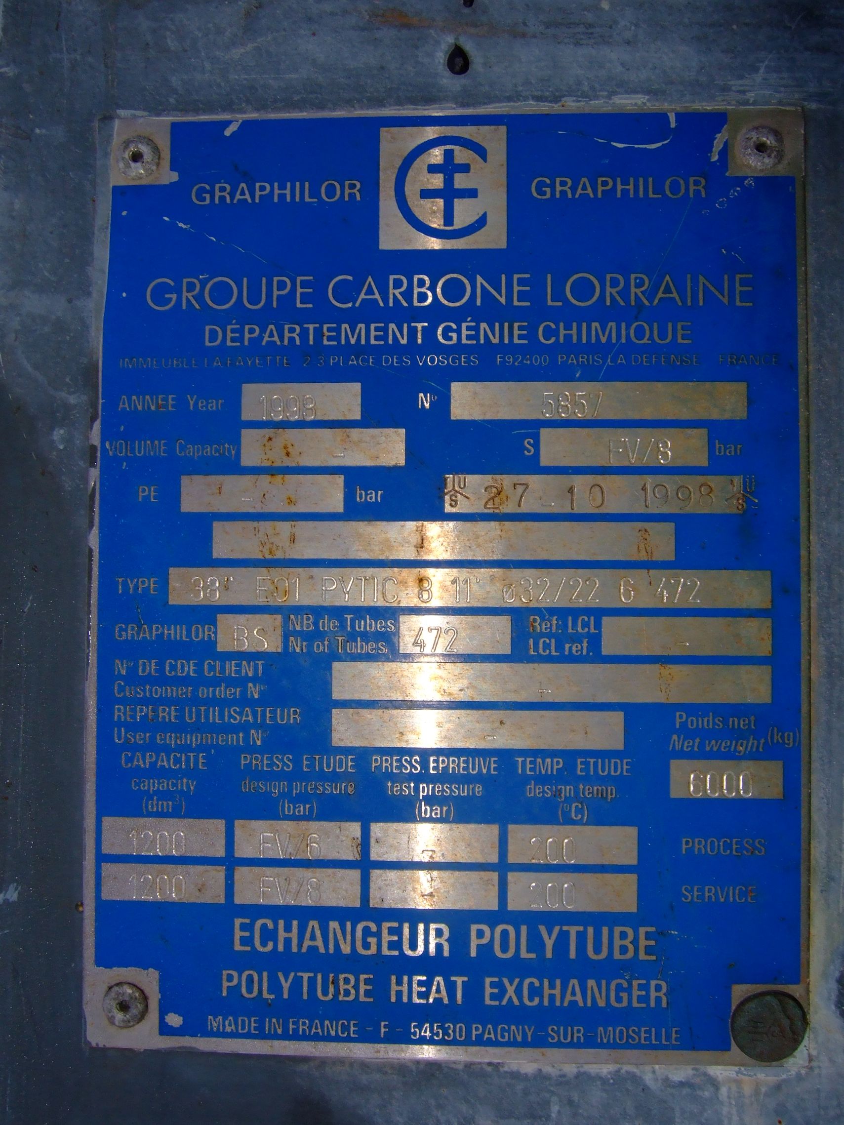 Graphite Le Carbonne-Lorraine 38"-E01-pytic-8-11"-32/22 dia-6-472 Shell and Tube Heat Exchanger - IPP# 217595