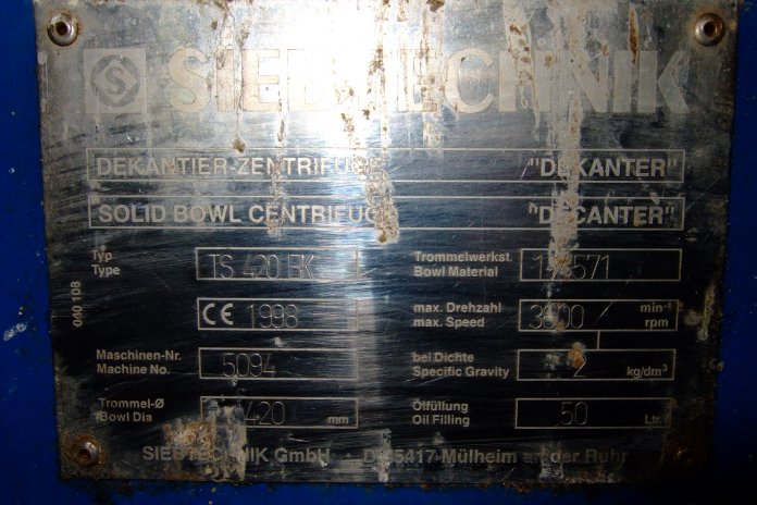 Stainless Steel 316L TEMA Siebtechnik TS-420-EK Centrifuge-Solid Bowl-Decanter - IPP# 217825