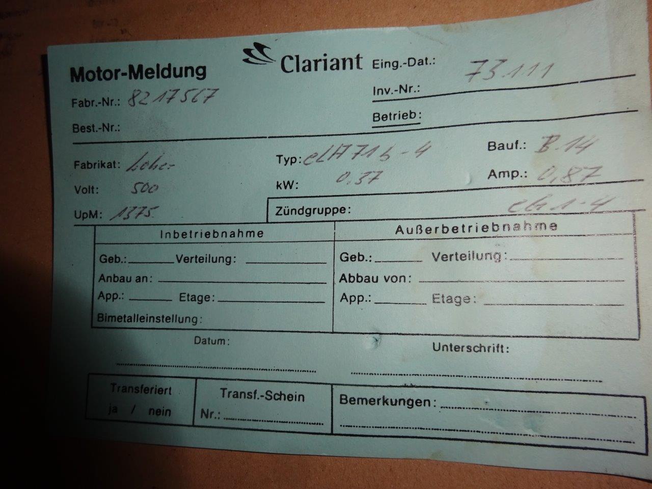  Motor Electrical 0.37 kW (0.5 HP)  For Sale - IPP# 217932