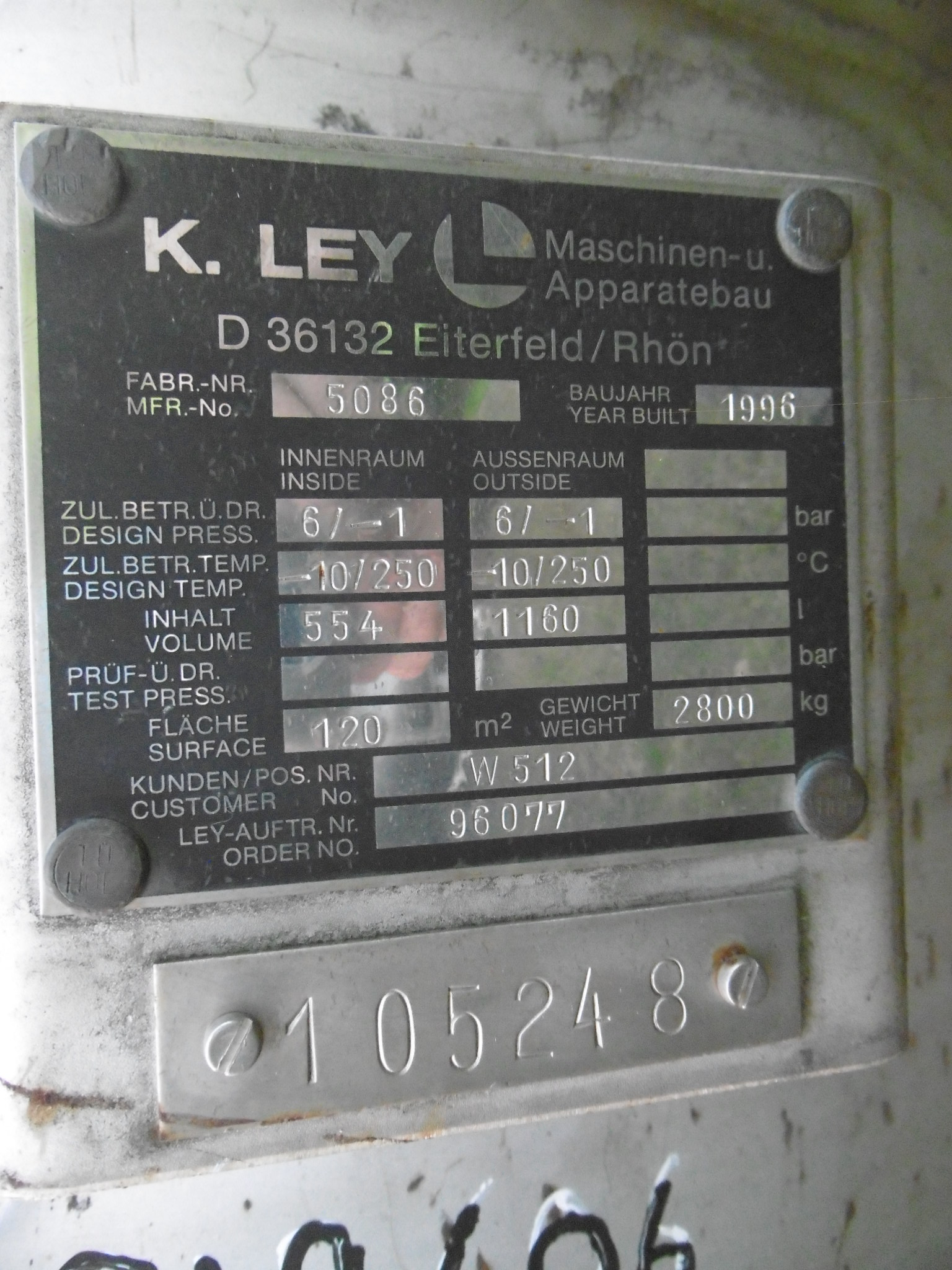  Shell and Tube Heat Exchanger 120 m² (1,300 ft²) Stainless Steel 316 For Sale - IPP# 219606