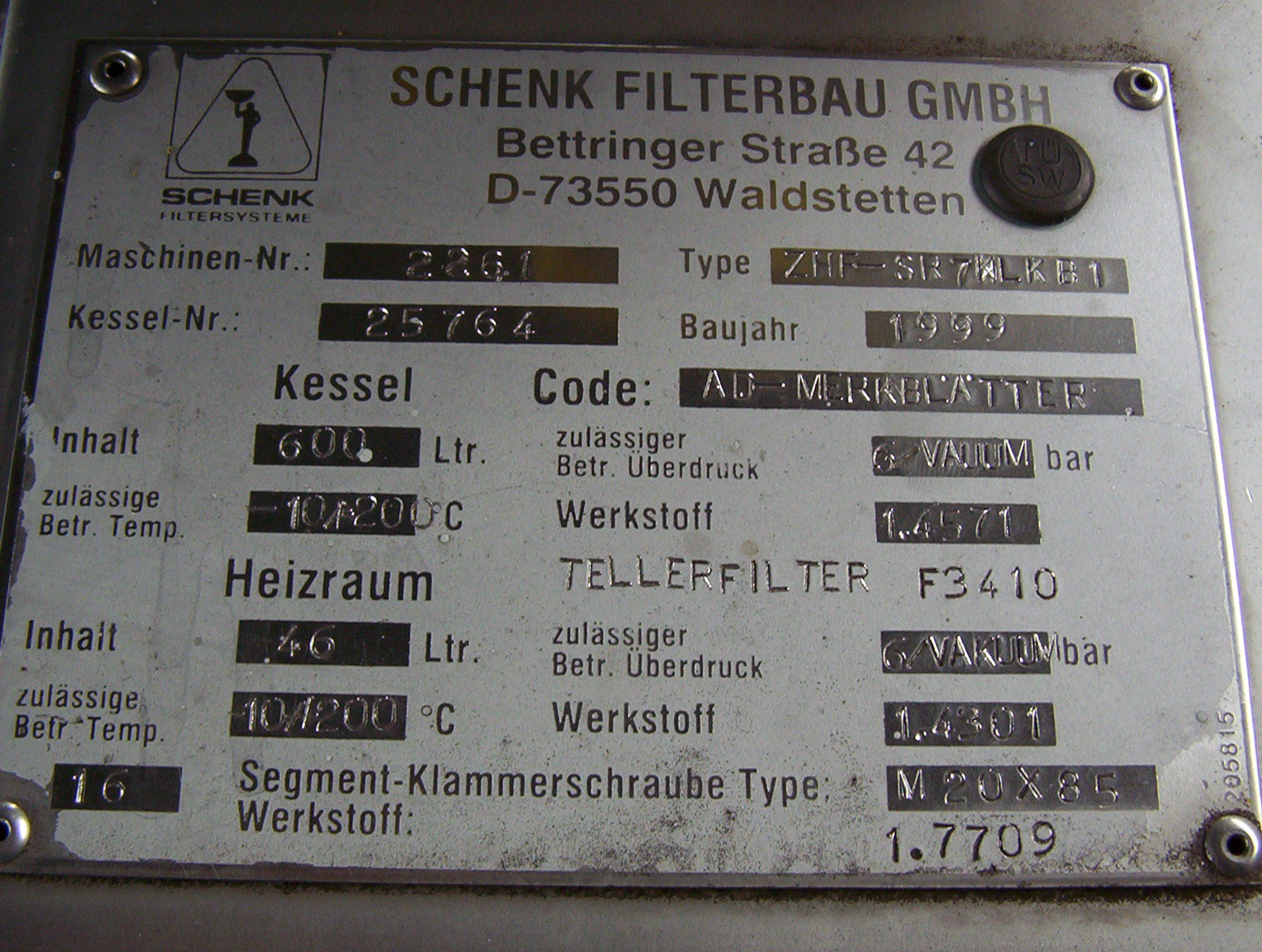  Stainless Steel Austenitic Pressure Leaf Filter 6.5 m² (70 ft²) For Sale - IPP# 210272