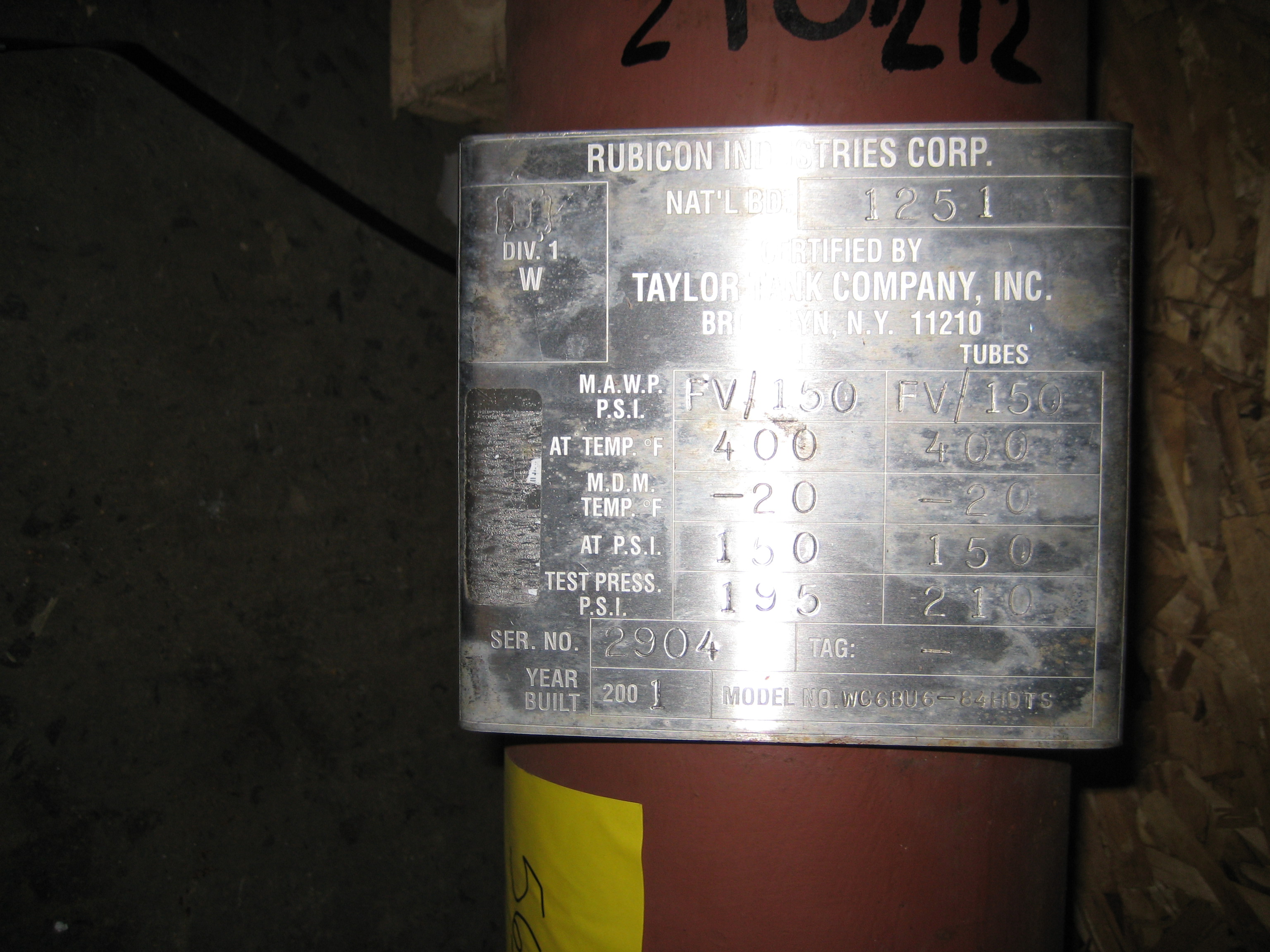 Stainless Steel 316 Rubicon W86 BUG - 84HDTS Shell and Tube Heat Exchanger - IPP# 210212