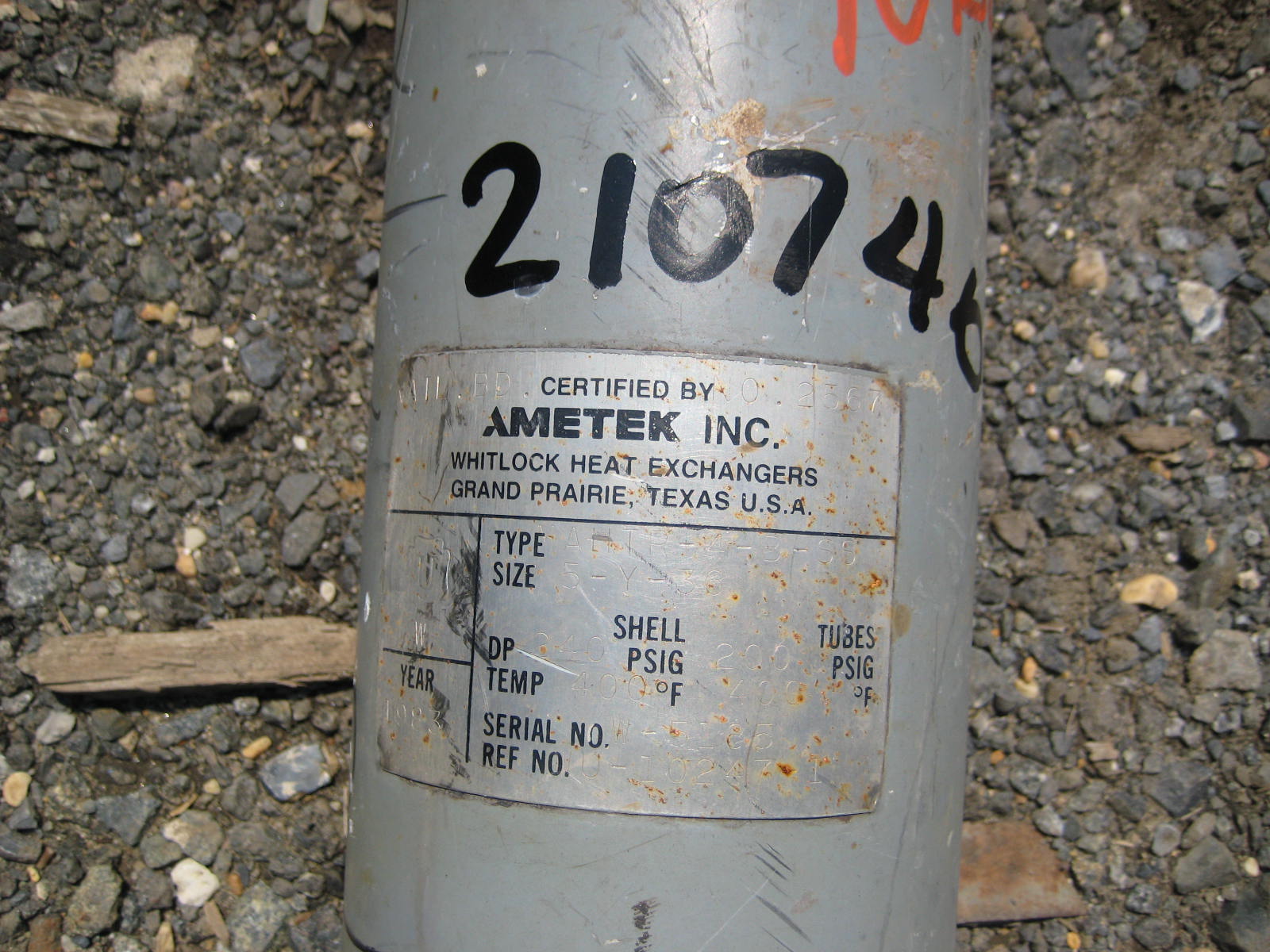 Stainless Steel 316 Ametek MAHTR-4-B-SS Shell and Tube Heat Exchanger - IPP# 210746