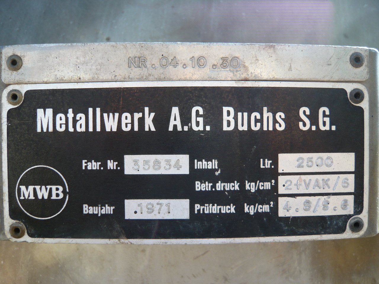 Stainless Steel 316  Metallwerk A.G. Buchs S.G.  Tank - IPP# 211723