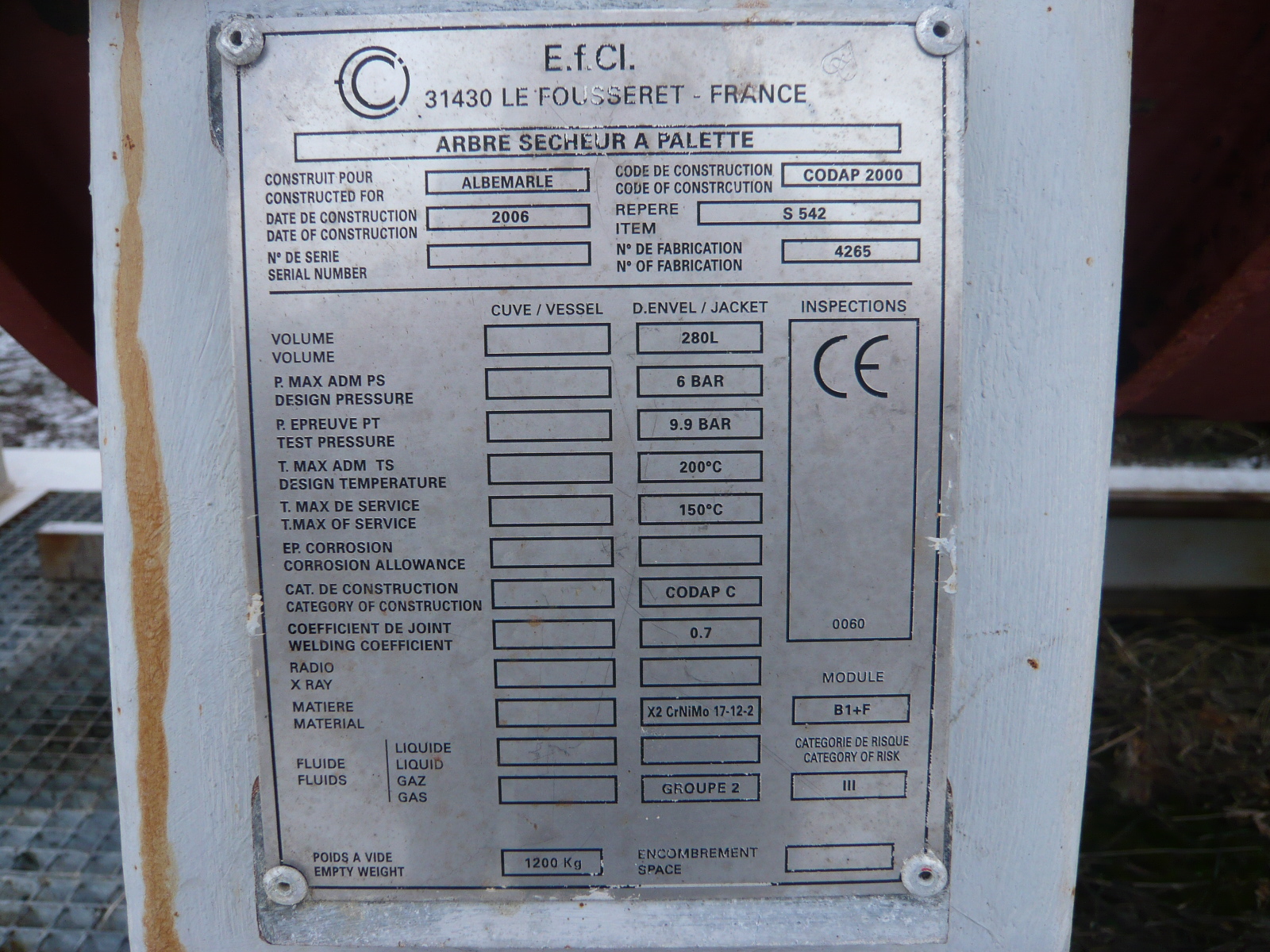 Stainless Steel 316 Berthier S 542 Dryer-Rotary Vacuum - IPP# 212469
