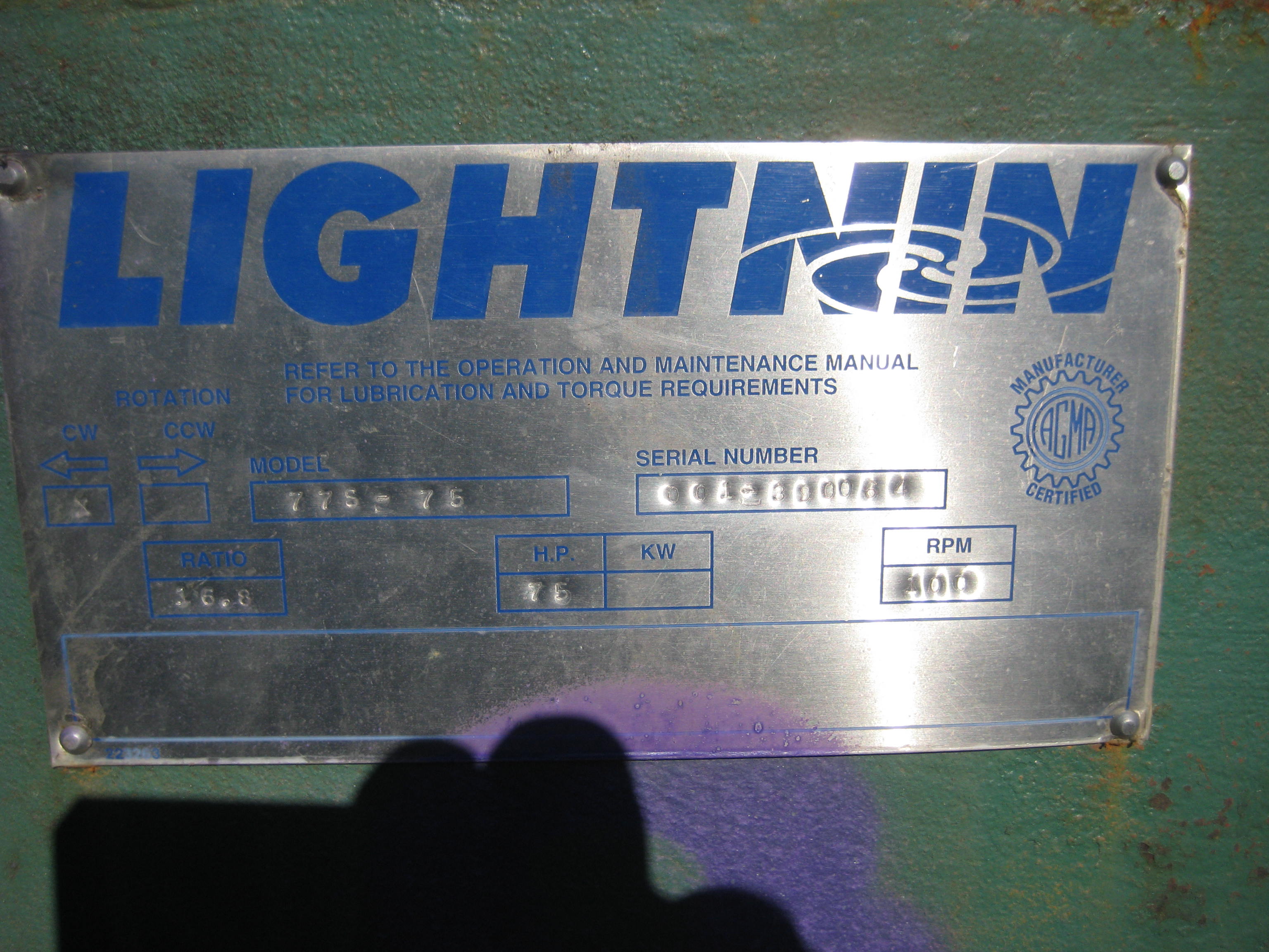 Unused Carbon Steel Lightnin 775-75 Drive Agitator - IPP# 212833