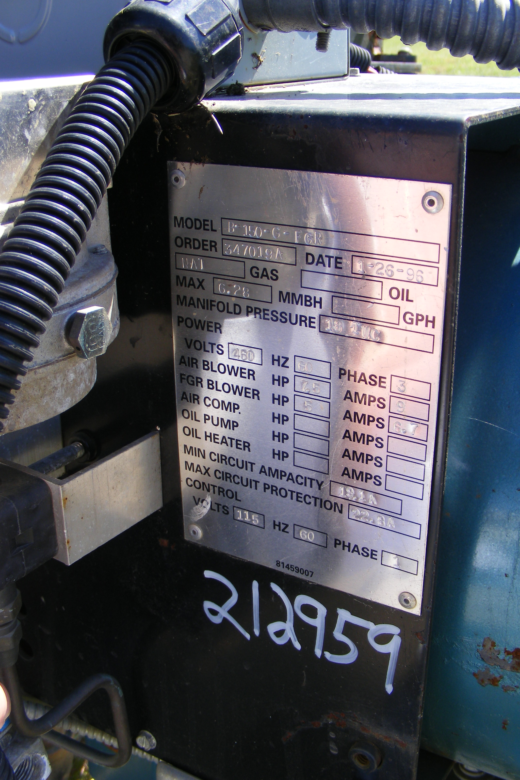 Carbon Steel Burnham LN3L-150-50-G-BNM Steam Boiler - IPP# 212959