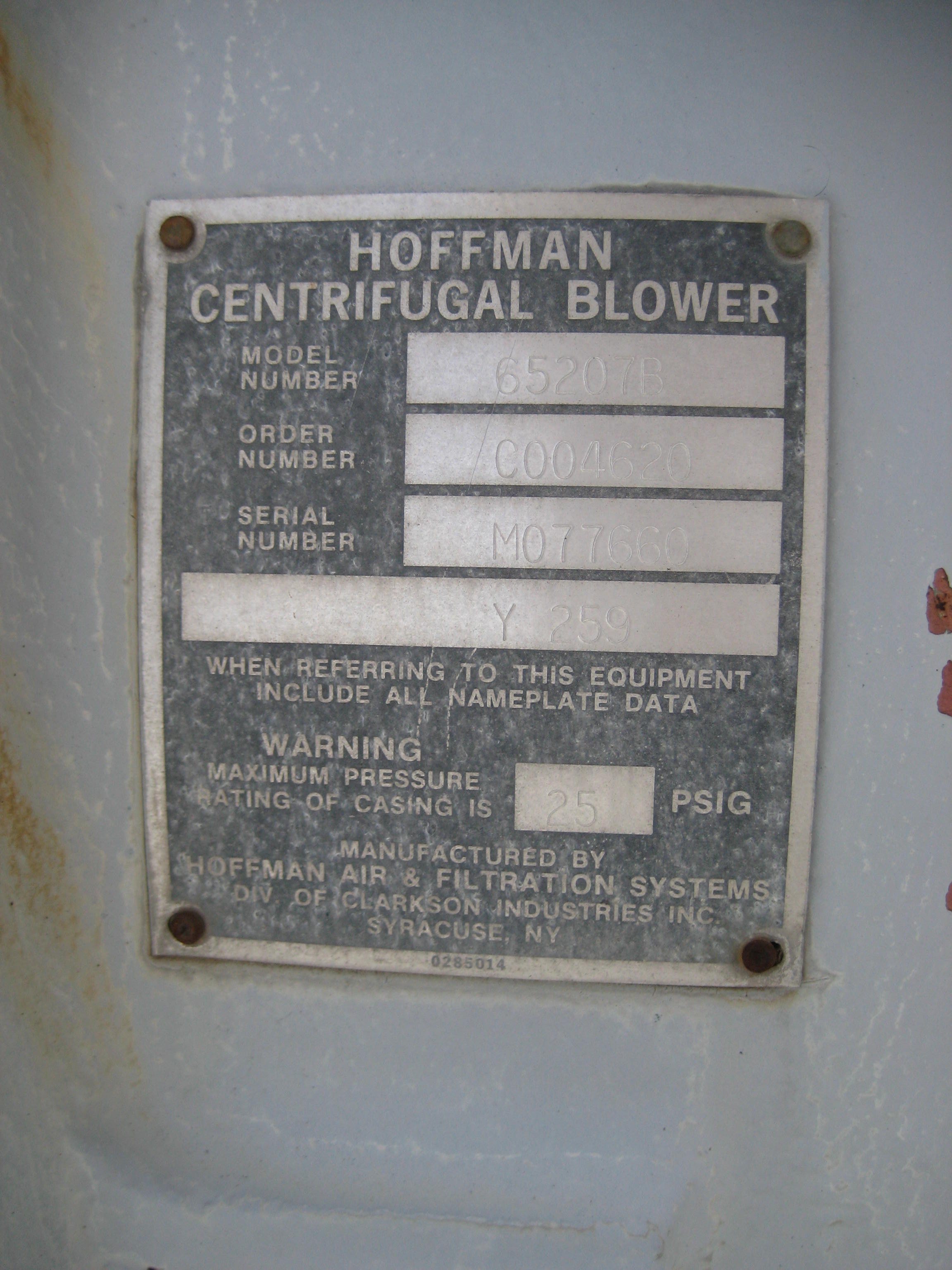 Carbon Steel Hoffman 65207B Blower - IPP# 213555