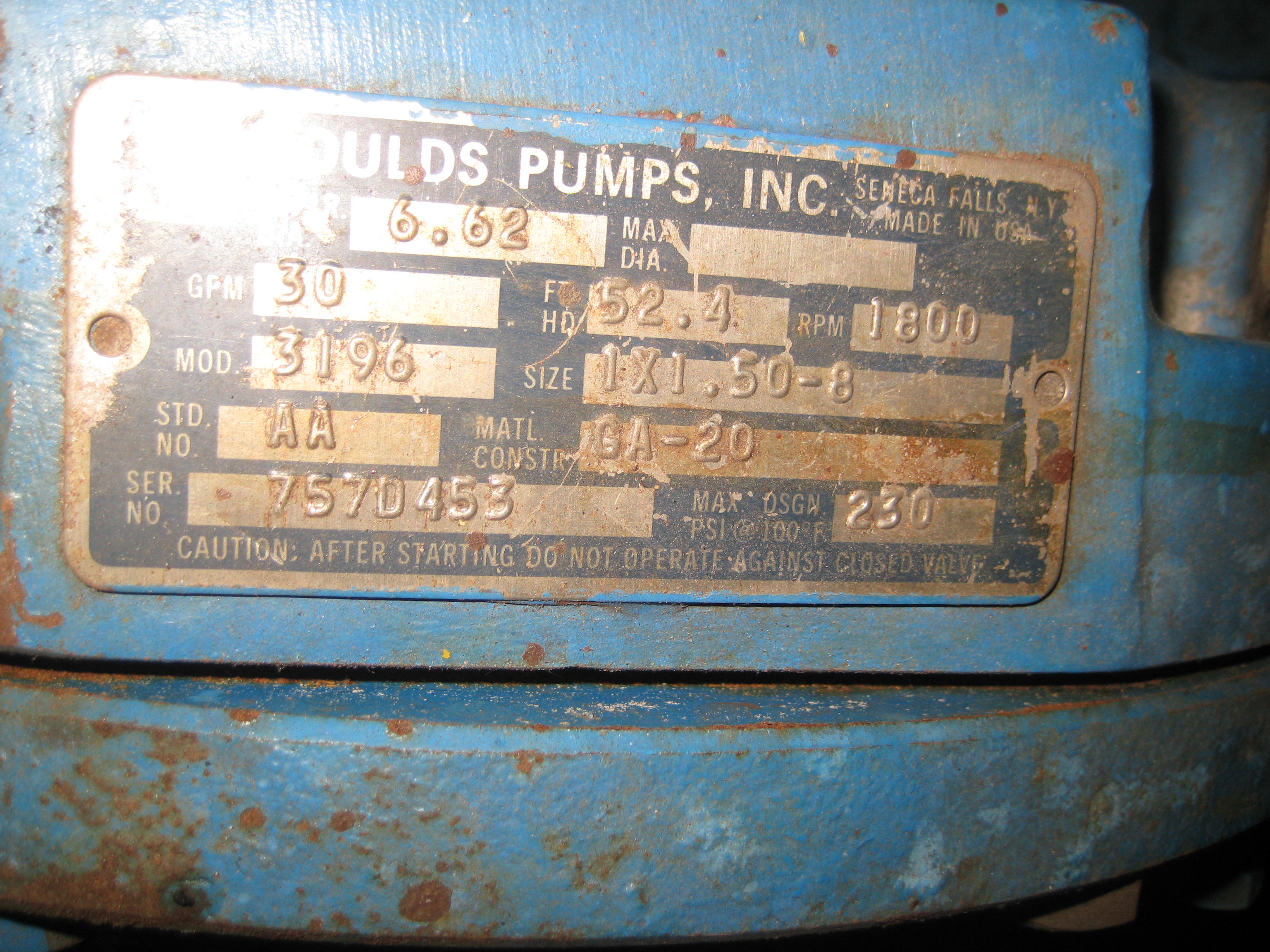 Alloy 20 Goulds ITT 3196 Centrifugal Pump - IPP# 213529