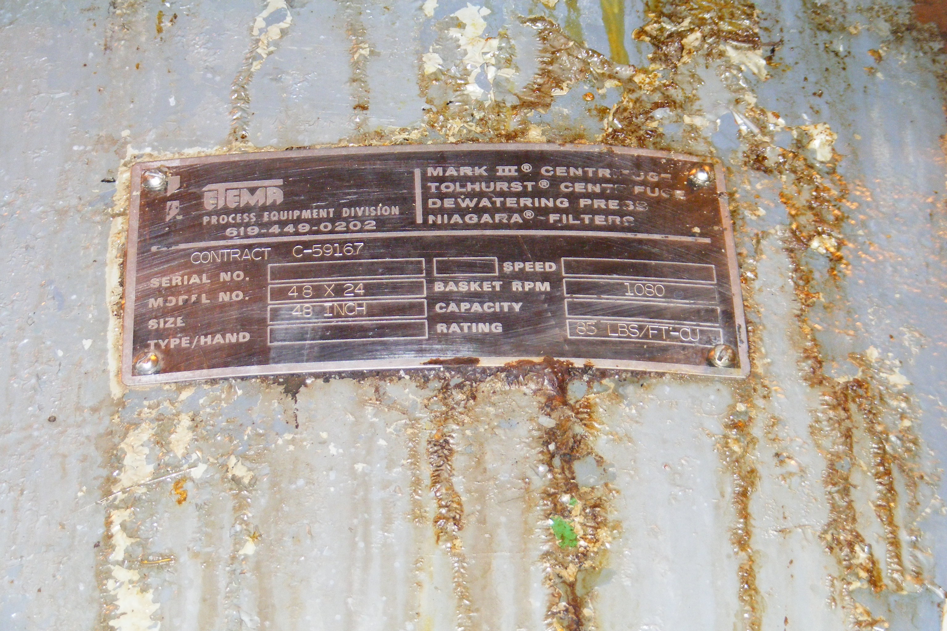 Stainless Steel 316 Ketema/Tolhurst Mark III Auto Discharge-Bottom Centrifuge-Basket - IPP# 213910
