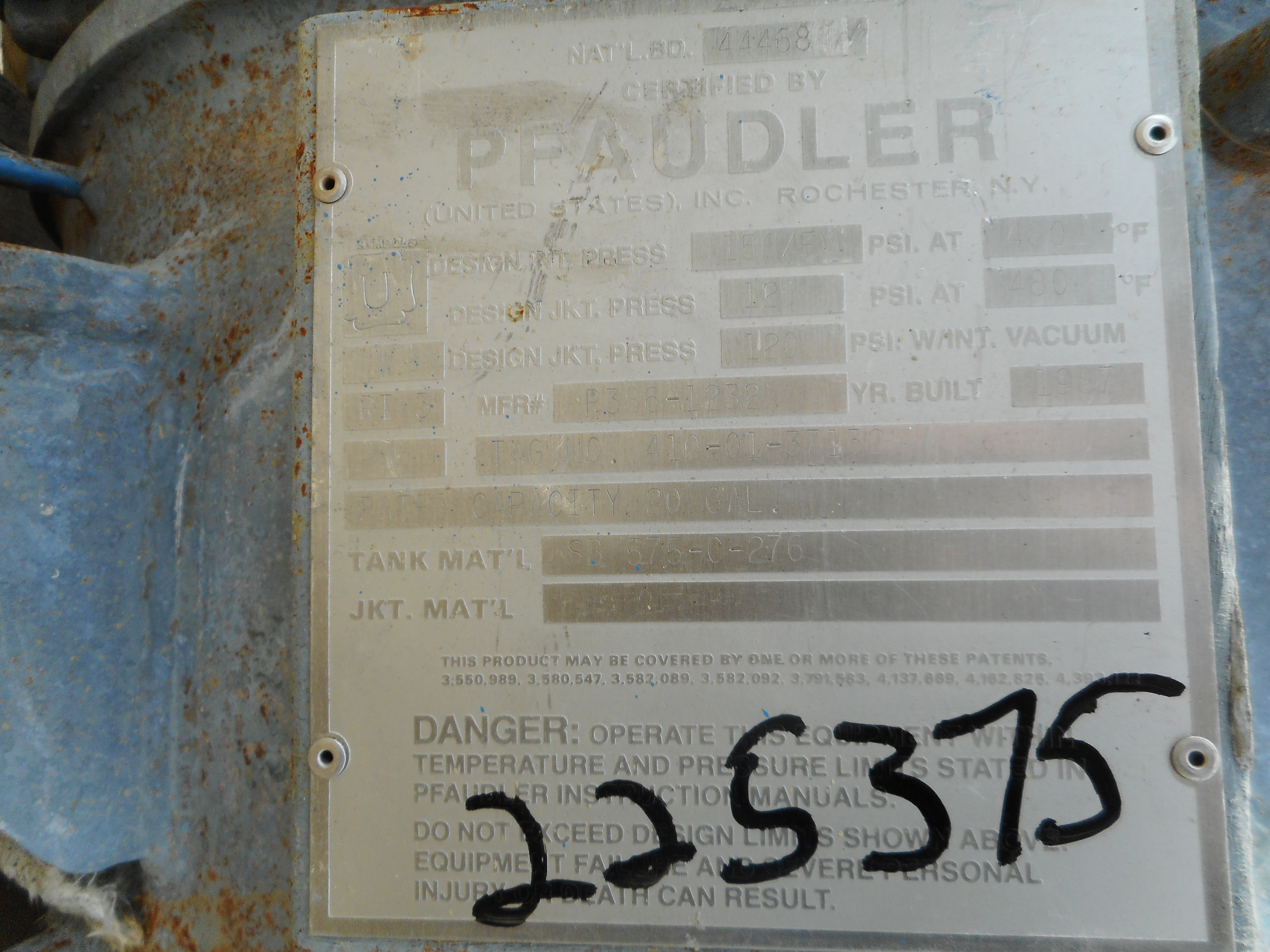 Hastelloy - C276 Jacketed Pressure Tank Manufactured by Pfaudler - IPP# 225375