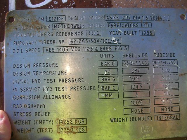 Stainless Steel 304 Motherwell Bridge Fabrications Ltd Shell and Tube Heat Exchanger - IPP# 226237