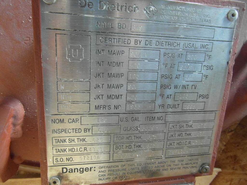  Main Cover Glass Lined Parts 473.2 L (125 gallons) Glasslined For Sale - IPP# 226506