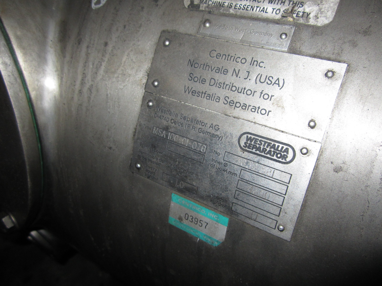 Stainless Steel 316 Westfalia MSA100-01-076 Centrifuge-Disc Bowl - IPP# 220187