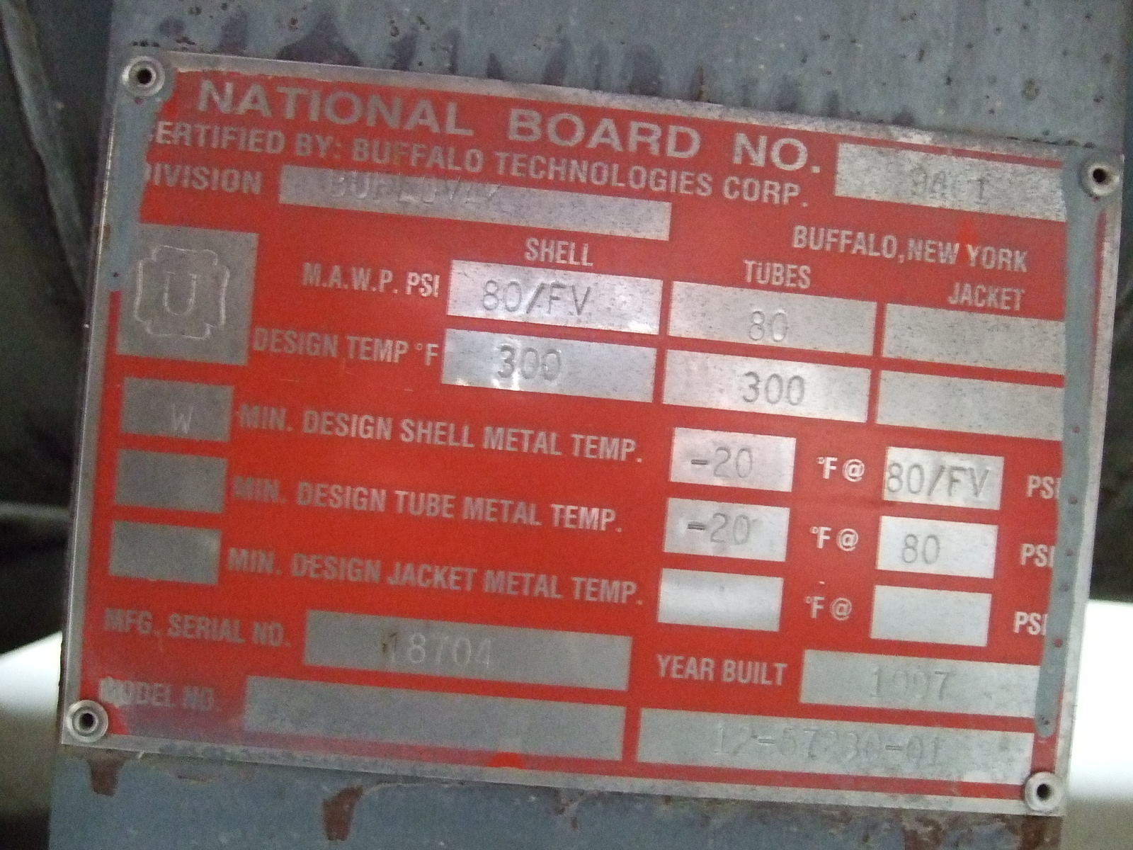 Stainless Steel 316 Buffalo Technologies, (Blaw-Knox) 12-57230-01 Shell and Tube Heat Exchanger - IPP# 220779