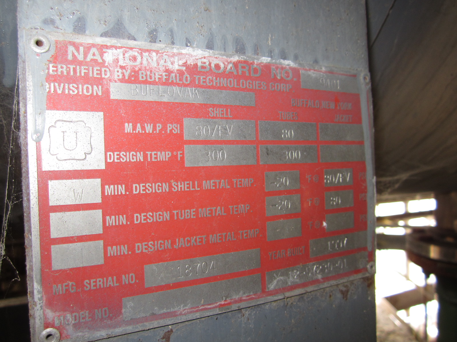 Stainless Steel 316 Buffalo Technologies, (Blaw-Knox) 12-57230-01 Shell and Tube Heat Exchanger - IPP# 220779