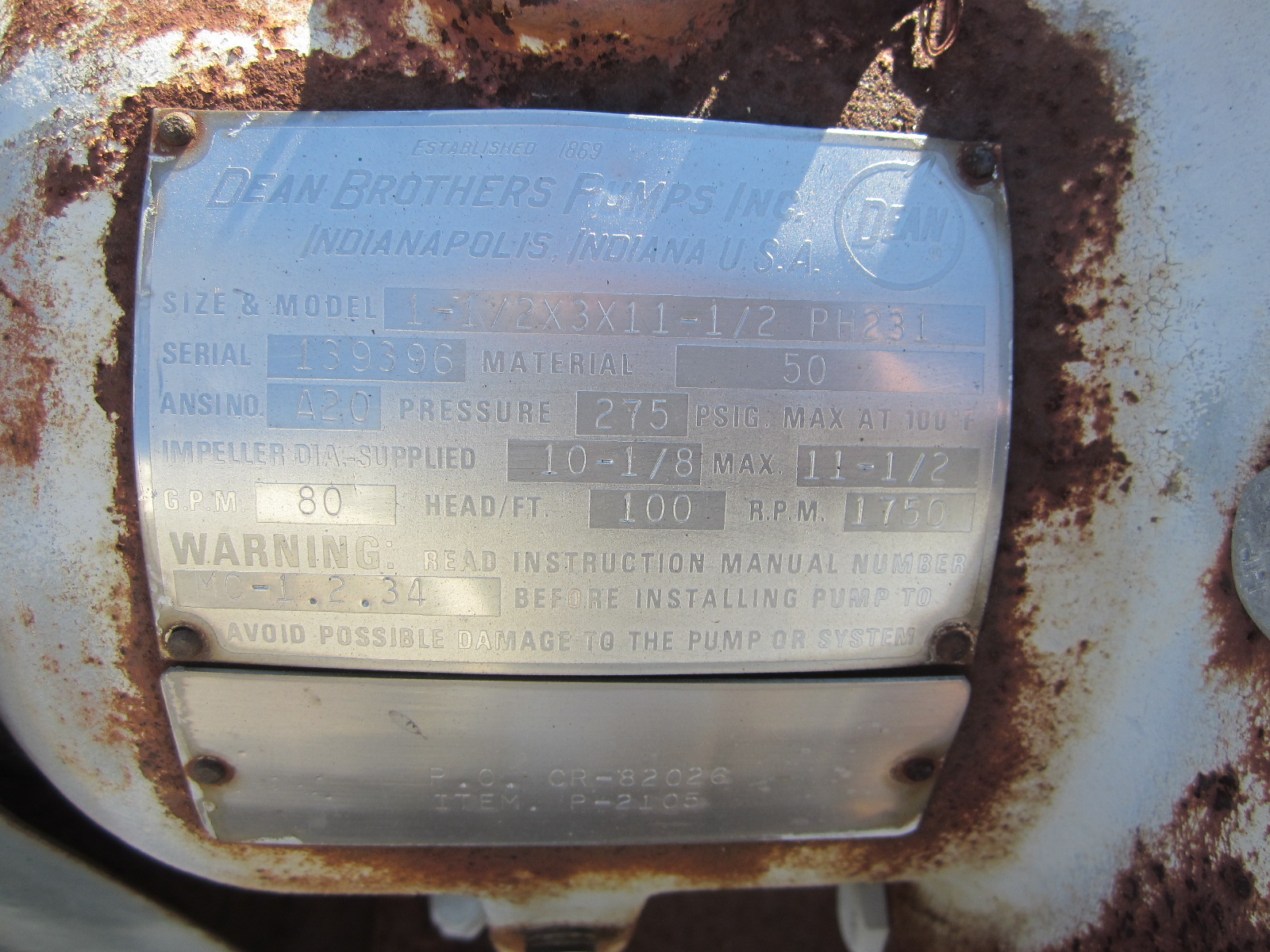 Stainless Steel 316 Dean Brothers PH 231 Centrifugal Pump - IPP# 220957