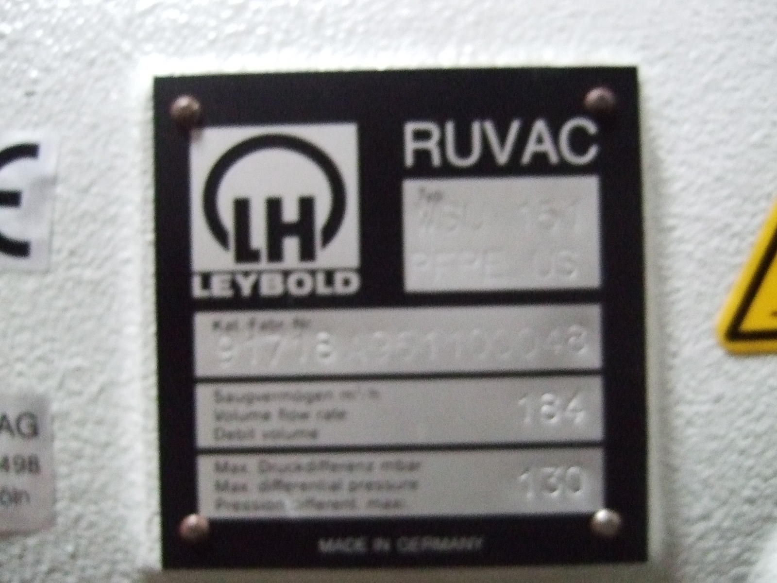 Leybold-Heraeus WSU 151 Pump-Vacuum - IPP# 220907