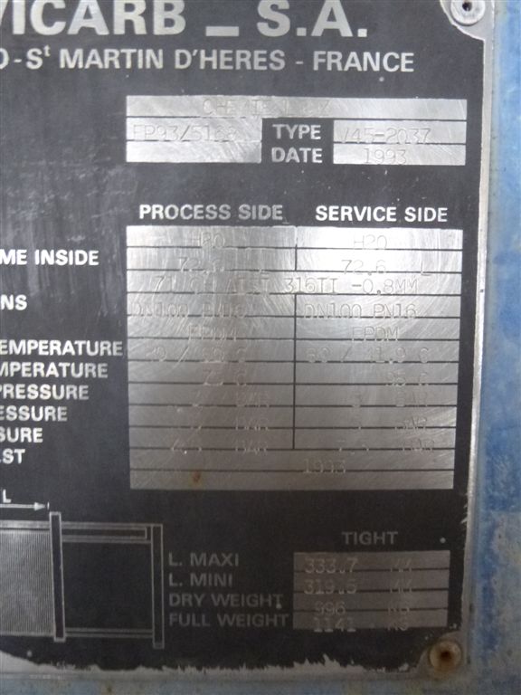  Stainless Steel Austenitic Plate and Frame Heat Exchanger 13.9 m² (150 ft²) For Sale - IPP# 221171