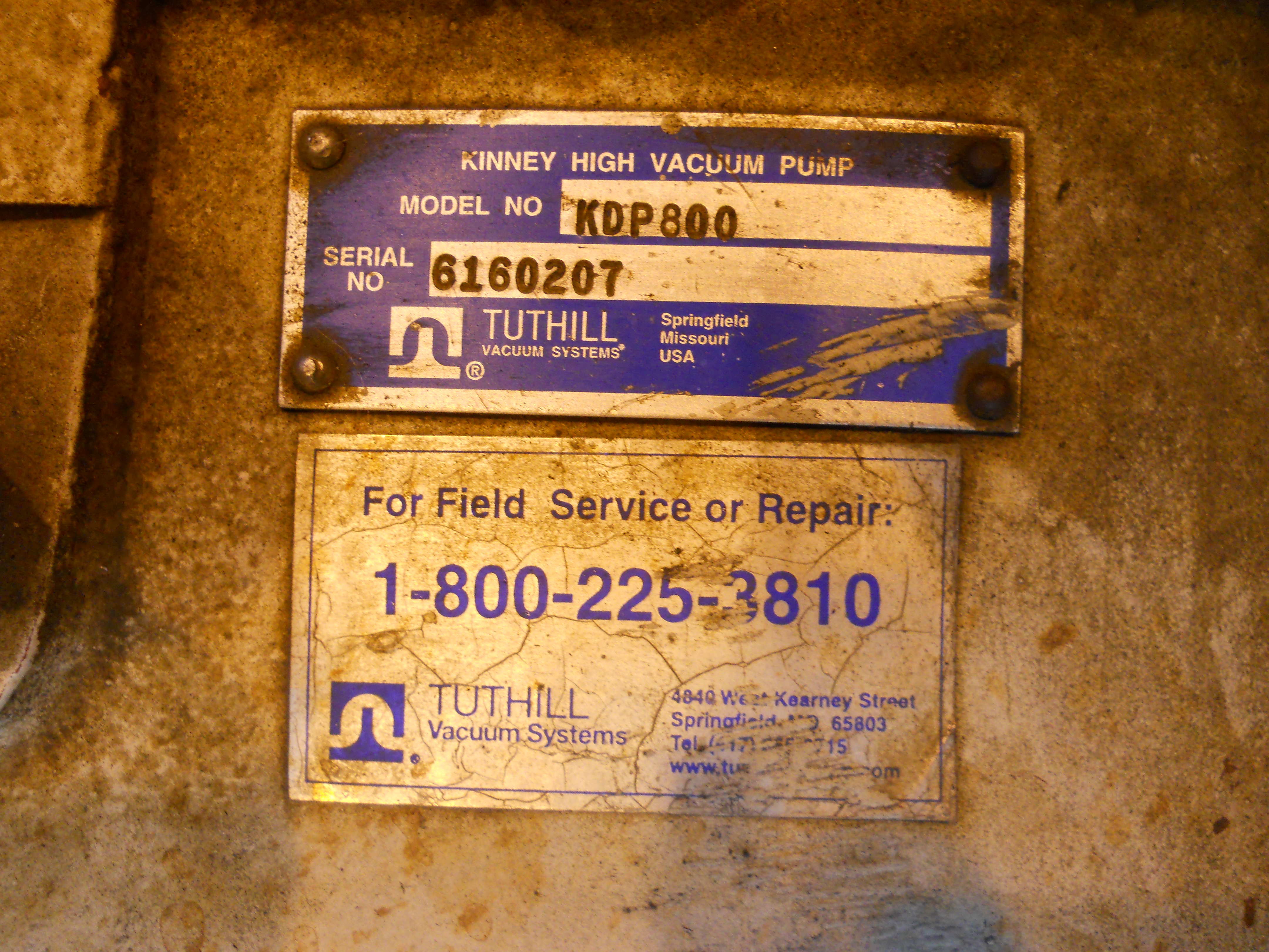 Carbon Steel Kinney/Tuthill KDP-800 Pump-Vacuum - IPP# 221281