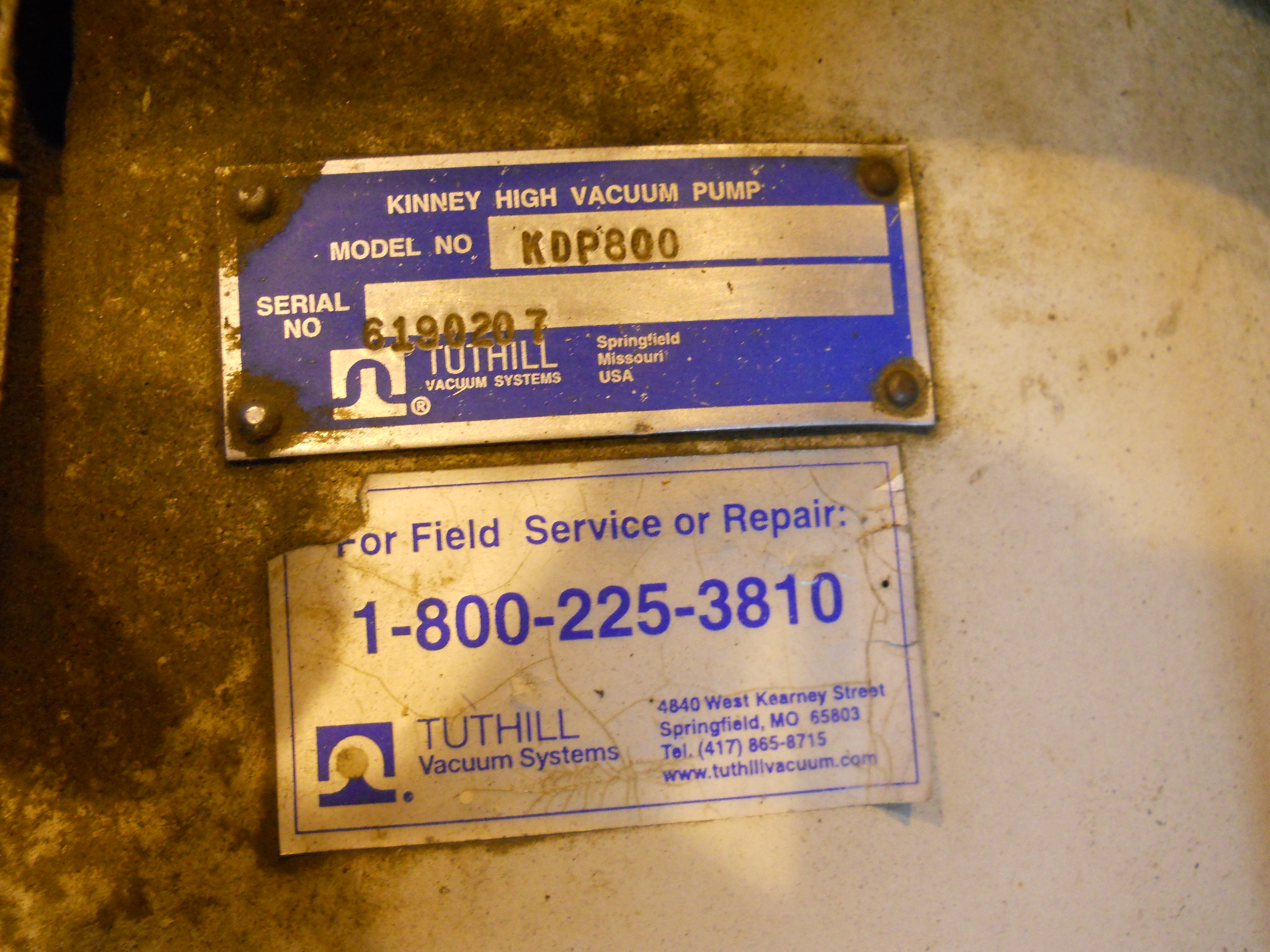 Carbon Steel Kinney/Tuthill KDP-800 Pump-Vacuum - IPP# 221213