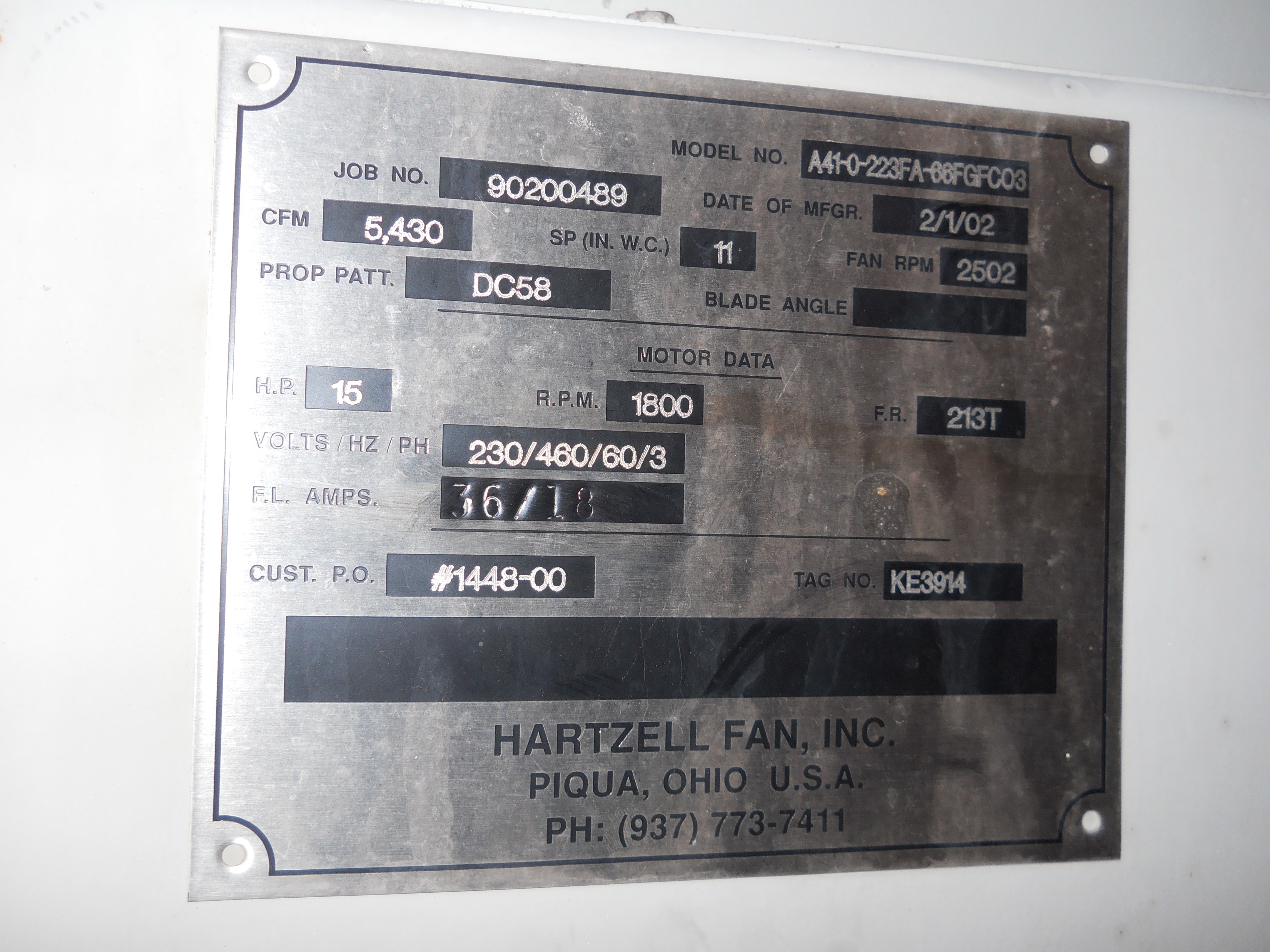 Hartzell Fan Co. A41-0-223FA-66FGFC03 Blower - IPP# 221323