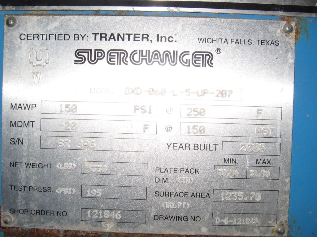 Stainless Steel 304 Tranter Superchanger GDX-060-L-5-UP-207 Plate and Frame Heat Exchanger - IPP# 221321