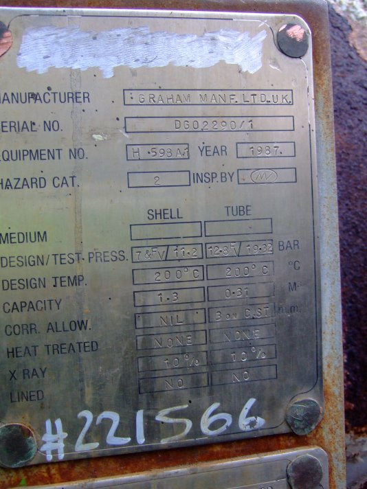 Stainless Steel 316 Graham Manf ltd AXU-644-3698 Shell and Tube Heat Exchanger - IPP# 221566