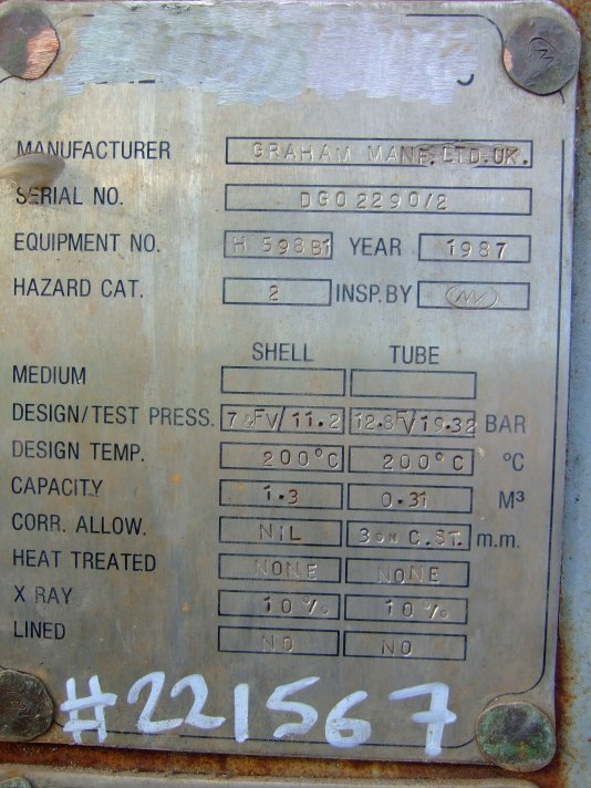 Stainless Steel 316 Graham Manf ltd AXU-644-3698 Shell and Tube Heat Exchanger - IPP# 221567