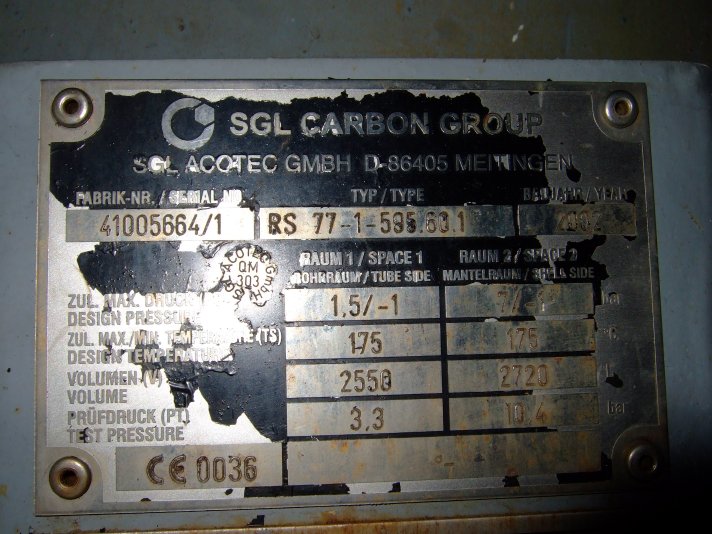 Graphite SGL Carbon RS77-1-595.601 Shell and Tube Heat Exchanger - IPP# 221501