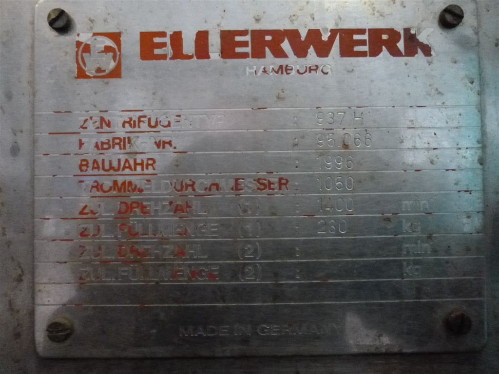 Hastelloy - Other Ellerwerk 937-H Centrifuge-Peeler - IPP# 221718